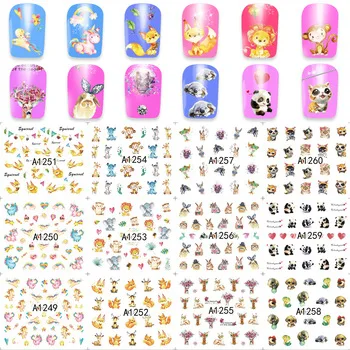 YZWLE Mixed 12 Designs/Sheet Nail Art Water Sticker Dog Rabit Monkey Animal Nail Decals Polish Gel DIY Beauty A1249-1260