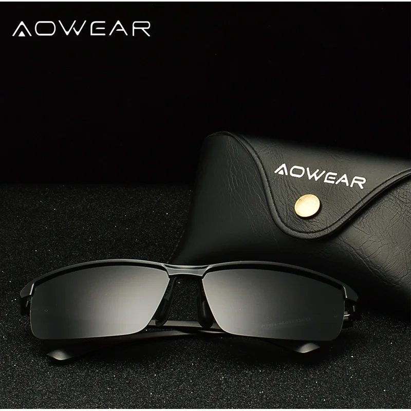 Мужские солнцезащитные очки без оправы AOWEAR 2019 поляризационные в стиле ретро с