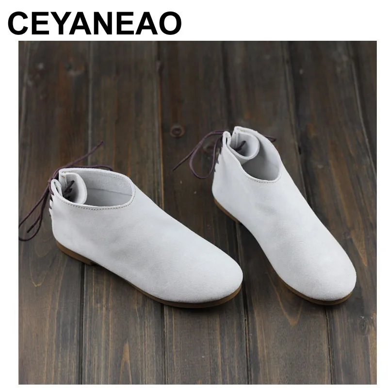 

CEYANEAO Women Ankle Boots Round toe Lace up Shoes 100% Genuine Leather Woman Boots Female Spring Autumn Footwear (1688-6)