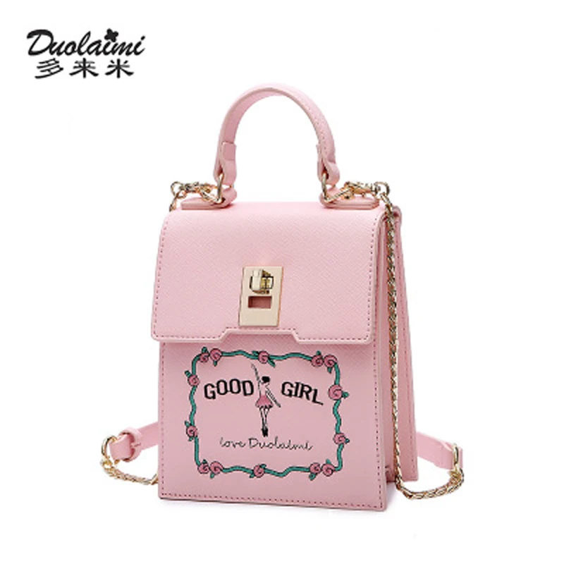 

DUOLAIMI 2017 New Arrival Pink Embroidery Girl Floral Cover Lock Women's Shoulder Bag Crossbody Totes Top-Handle Messenger Bag