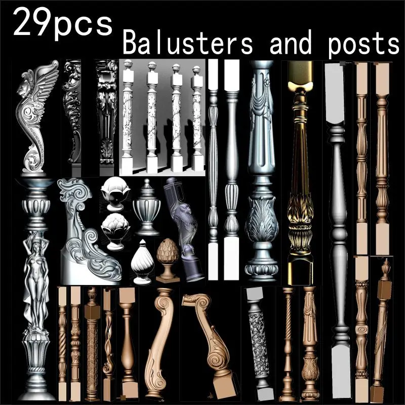

29pcs Balusters and posts 3d model STL relief for cnc STL format Balusters Relief Model STL Router Engraver ArtCam
