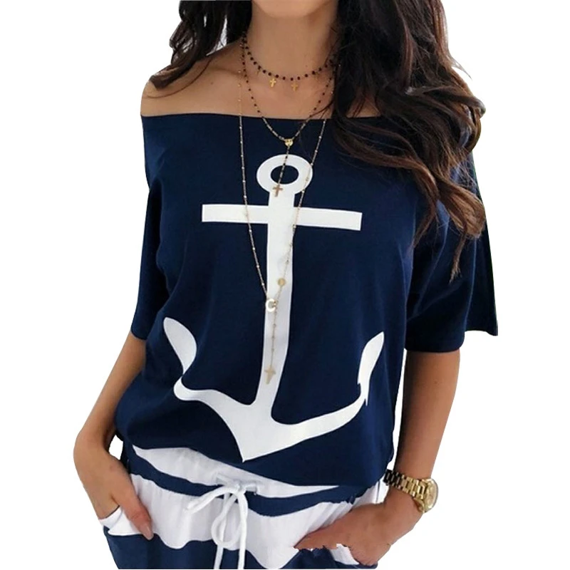 off the shoulder shirts & tops Women Sexy Off Shoulder Blouses Summer Slash Neck Batwing Sleeve Blouses shirt Casual Loose print White Blusa Tops 5XL women's shirts & tops