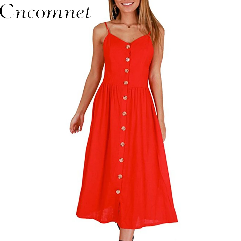 

CNCOMNET Vintage Sundress Women Summer Dress 2019 Boho Sexy Midi Button Backless Polka Dot Striped Floral Female Beach Dresses