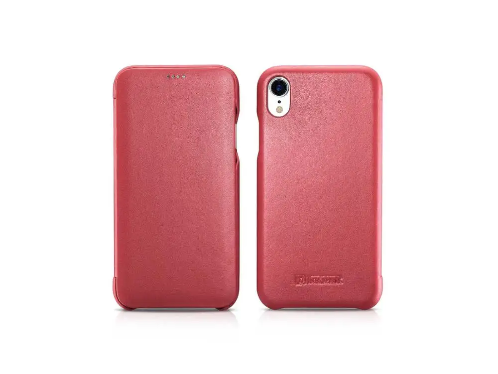 Красный ICARER для iPhone XR чехол Роскошный натуральная кожа ультра тонкий флип-чехол для iPhone XR Folio чехол с изогнутыми краями Fundas - Цвет: Красный