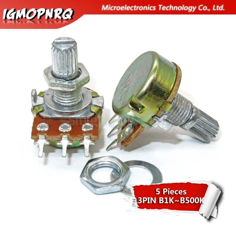 Best 5PCS WH148 Potentiometer 3PIN 15mm Shaft With Nuts And Washers WH148 B1K B2K B5K B10K B20K B50K B100K B250K B500K B1M