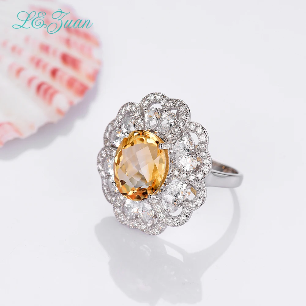 I&zuan 4.65ct Natural Citrine Gemstone Ring 100% 925 Sterling Silver Jewelry Luxury Rings For Women Cluster Flower R0067-W05