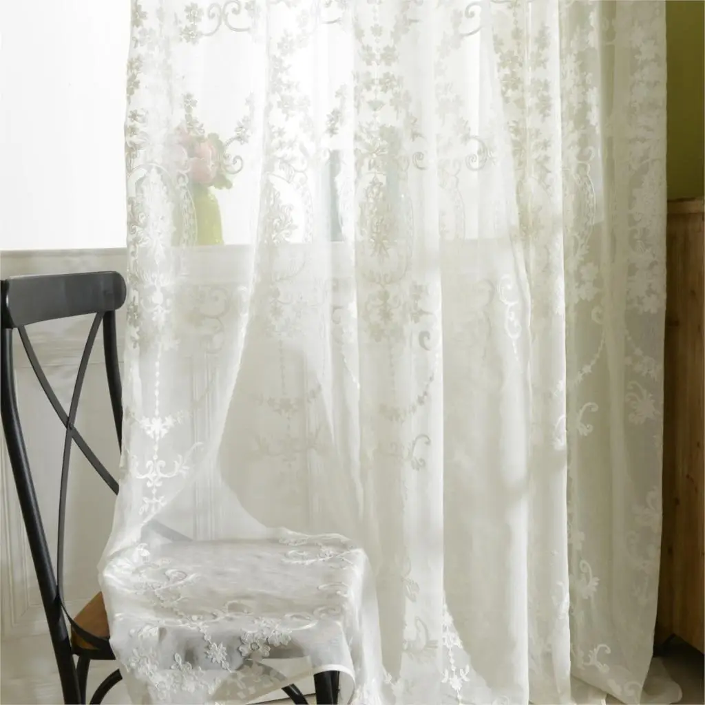 Tulle curtains luxury embroidered white sheer curtain voile panel living room window treatment balcony transparent door