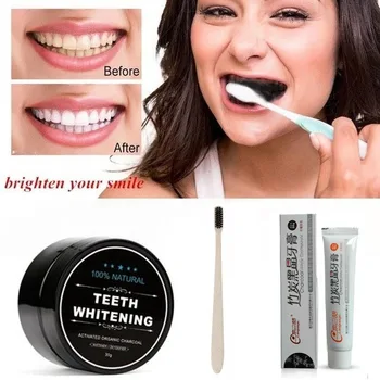 

Toothpaste Toothbrush Tooth Powder Whitening Teeth Whitening Natural Organic Activated Bamboo Charcoal Yellow Teeth Cleaning Kit