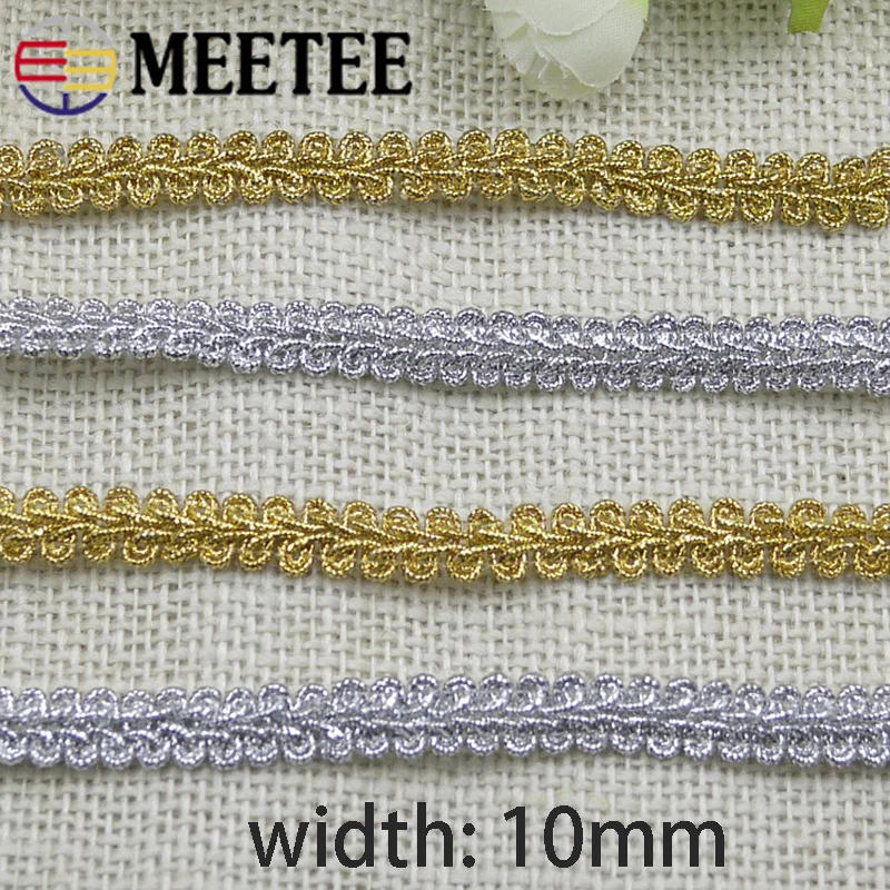 

Meetee 10Meters 10mm Gold Silver Silk Lace Ribbon Braid DIY Handmade Crafts Sewing Garment Ribbion Clothing Accessories BD299