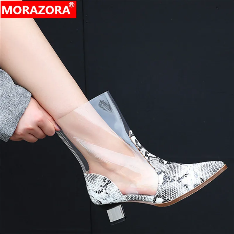 

MORAZORA 2020 new arrival women ankle boots Street style spring autumn boots pointed toe snake party wedding shoes woman