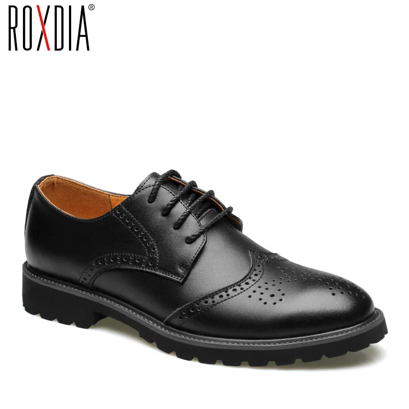 Meilleur ROXDIA Véritable en cuir hommes formelle chaussures Richelieu pour le mariage robe de partie Mâle Plat hommes chaussures RXM060 taille 39 44