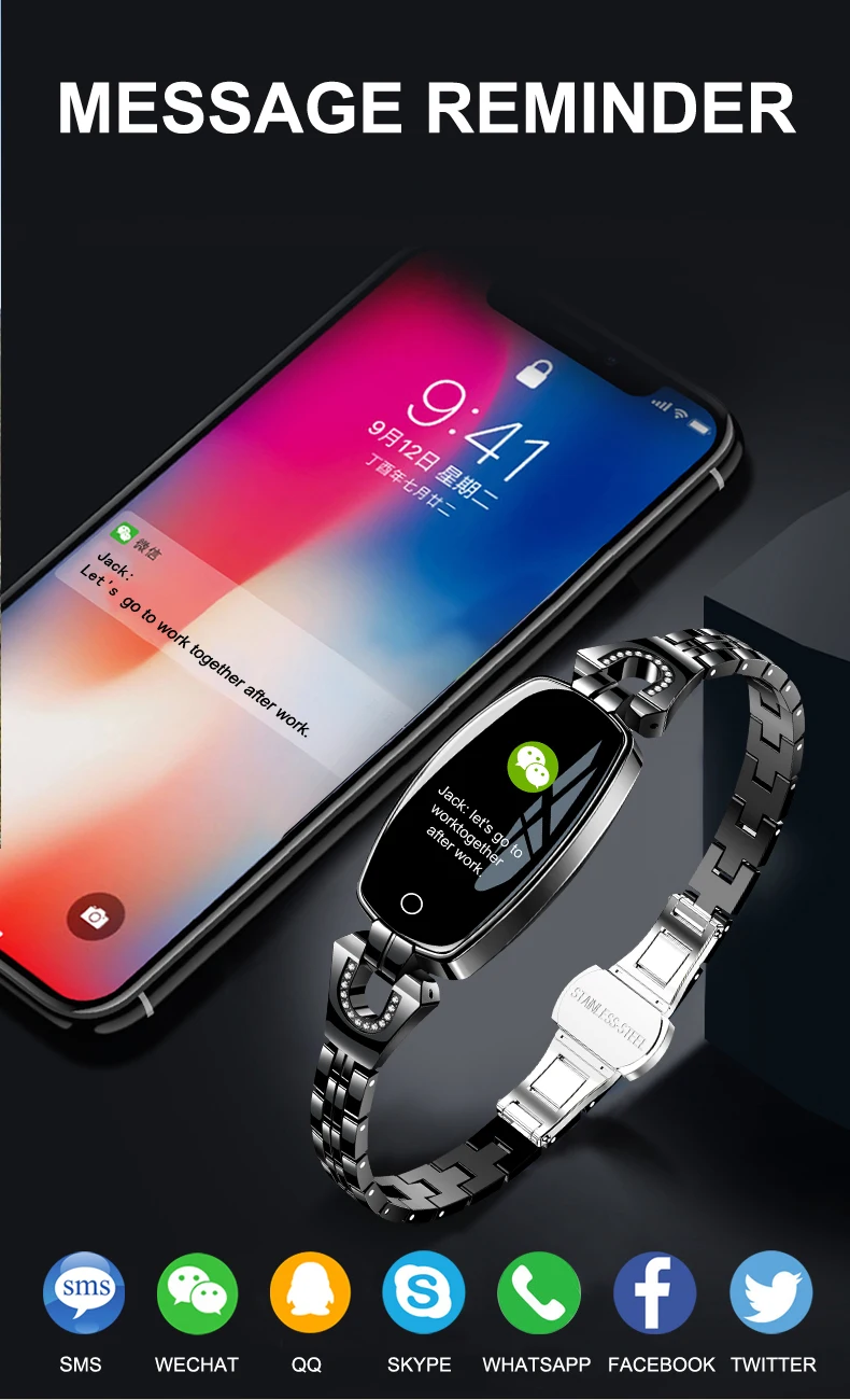 H8 Смарт-часы для женщин водонепроницаемый мониторинг сердечного ритма Bluetooth для Android IOS фитнес-браслет умные часы