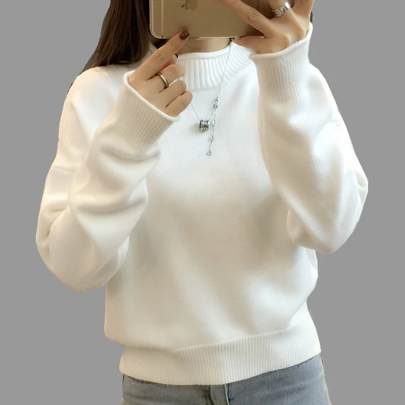 

2019 New Women Autumn Winter Korean Fashion Basic Sweater Long Sleeve Turtleneck Loose Knitted Sweaters Female Pullovers Jumpers