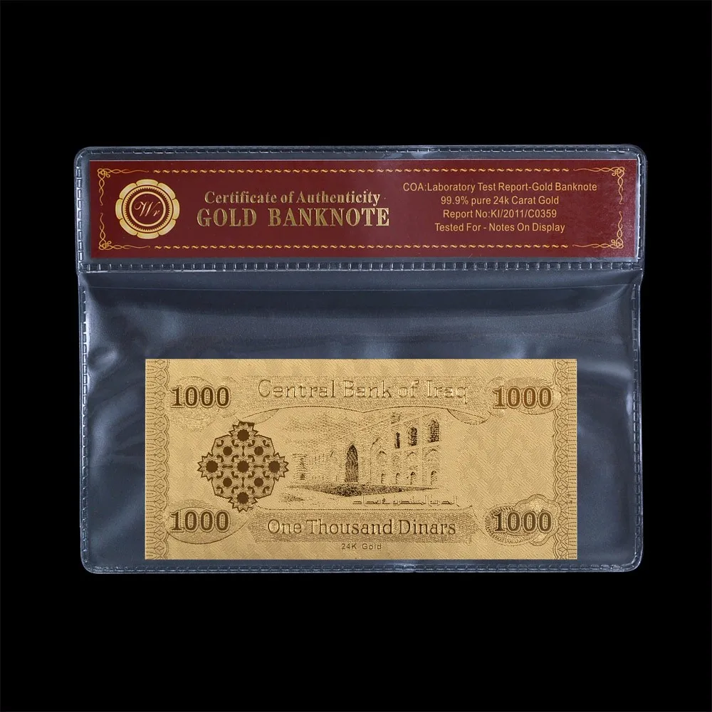 Forever Keep позолоченное ремесло в Ираке 1000 динар золото Банкнота с пластиковой крышкой