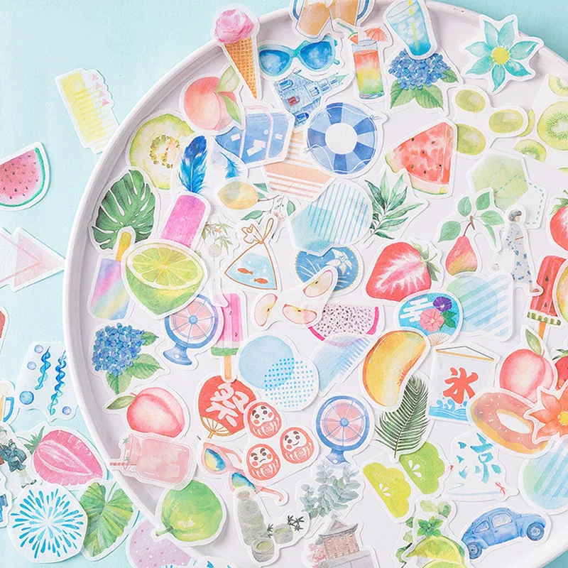 

45 Pcs/pack Summer Fruit Ice Cream Stationery Stickers for Diary Scrapbooking Diy Album Journal Stick Label School Supplies