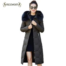 90% белый пуховик с меховым воротником, длинный женский пуховик, зимние теплые парки, тонкий пуховик с капюшоном, женский большой размер, M-4XL, WY515