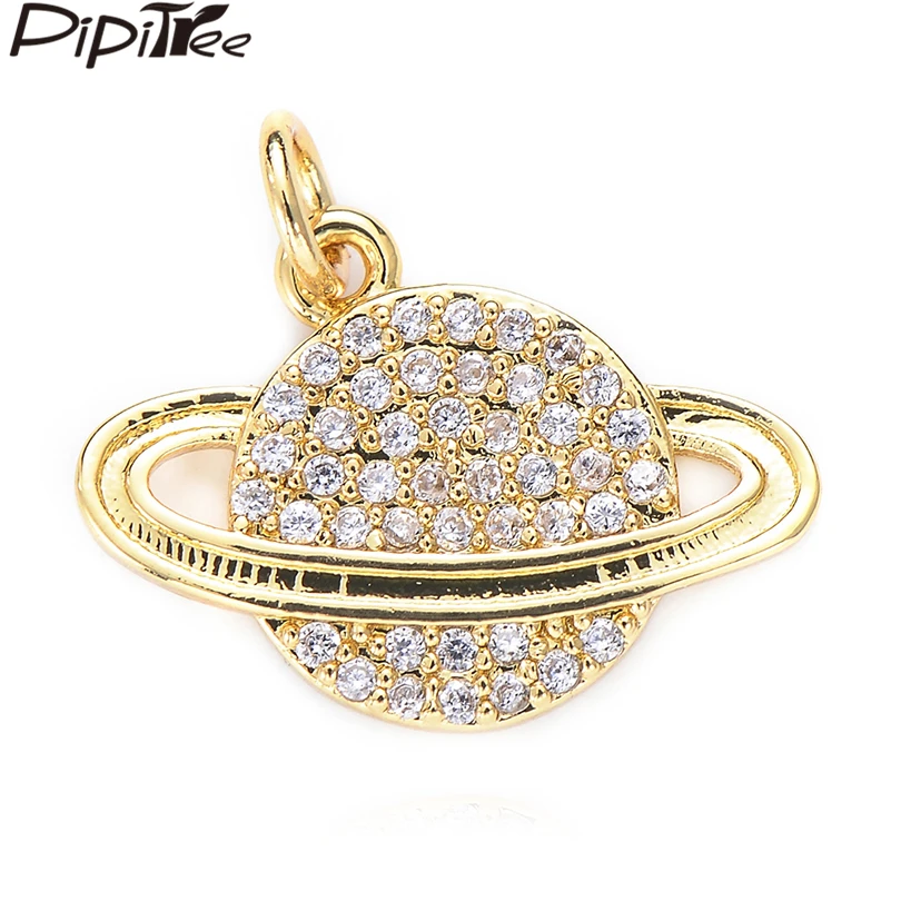

Pipitree 3pcs/lot Planet Galaxy Pendant Shiny Clear CZ Charm Pendants Fit Women Men Girl Necklaces Jewelry Making Top Quality