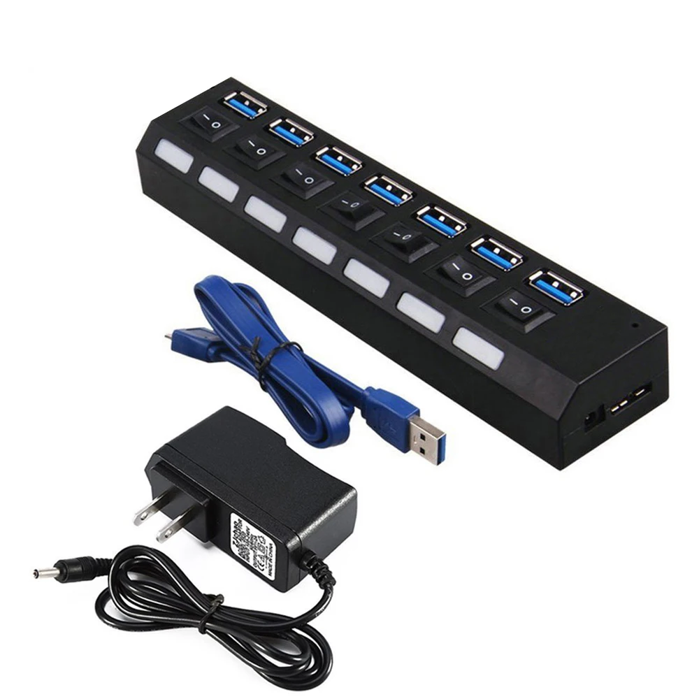 

USB HUB 3.0 4/7 Ports Micro USB 3.0 HUB Splitter With Power Adapter USB Hab High Speed 5Gbps USB Splitter 3 HUB For PC