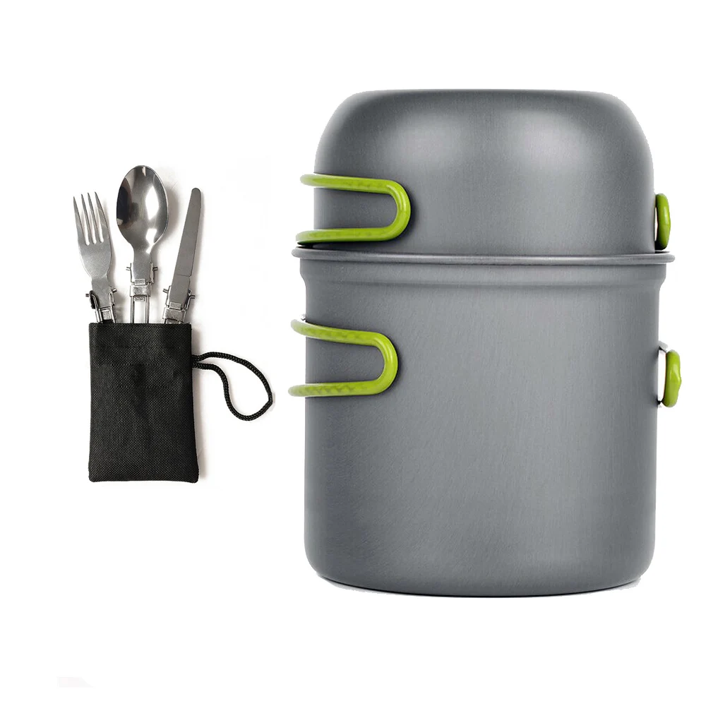 2019 nuevo Camping al aire libre senderismo vajilla de aleación de aluminio utensilios de cocina Picnic viaje tazón olla Pan juego para 1-2 persona