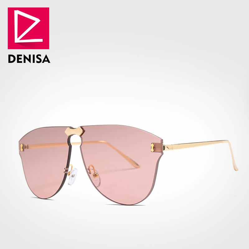 DENISA, без оправы, авиационные мужские солнцезащитные очки, новинка, крутые, цельные, супер солнцезащитные очки, для девушек, для вождения, UV400, gafas de sol G22051 - Цвет линз: Pink Sunglasses