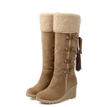 Г. зимние женские сапоги до колена теплые зимние сапоги из коровьей кожи на танкетке женская обувь на высоком каблуке размер 34-43