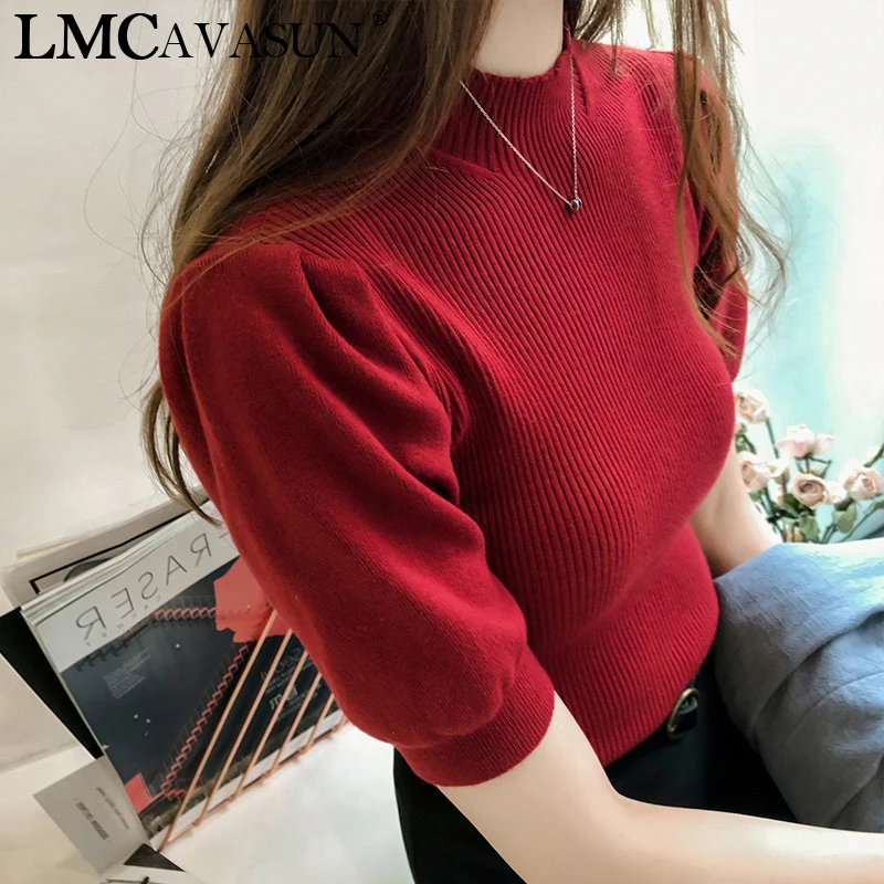 

LMCAVASUN Spring Autumn Women Solid Cashmere Wool Sweater Short Sleeve O neck Pullovers Jumper Computer Knitted Sweaters