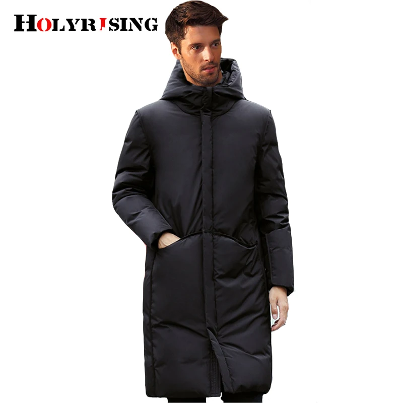 Holyrising, толстая длинная мужская зимняя куртка, белый утиный пух, chaqueta plumas hombre invierno, 2 цвета, мужской пуховик с капюшоном, 18151-5