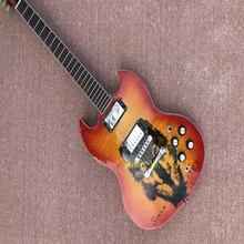 

in stock,Custom shop,SG Electric guitar,Tiger stripe with wolf head pattern,no inlay on the rosewood fingerboard,free shipping!