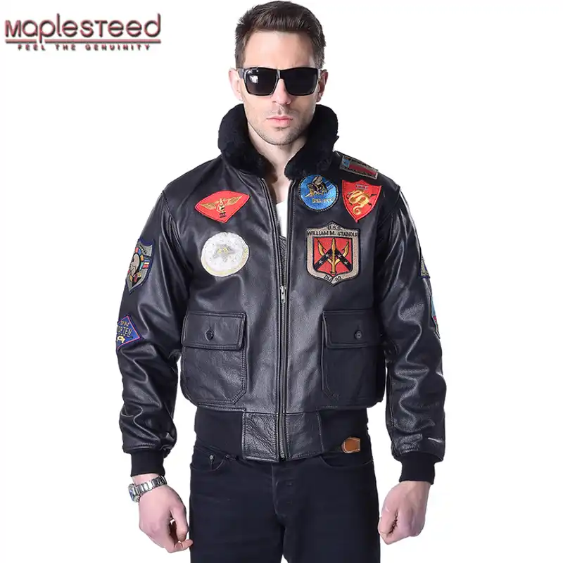 G1 Men Top Gun Leather Pilot Jacket Plus Size Wool Collar Cowhide ...