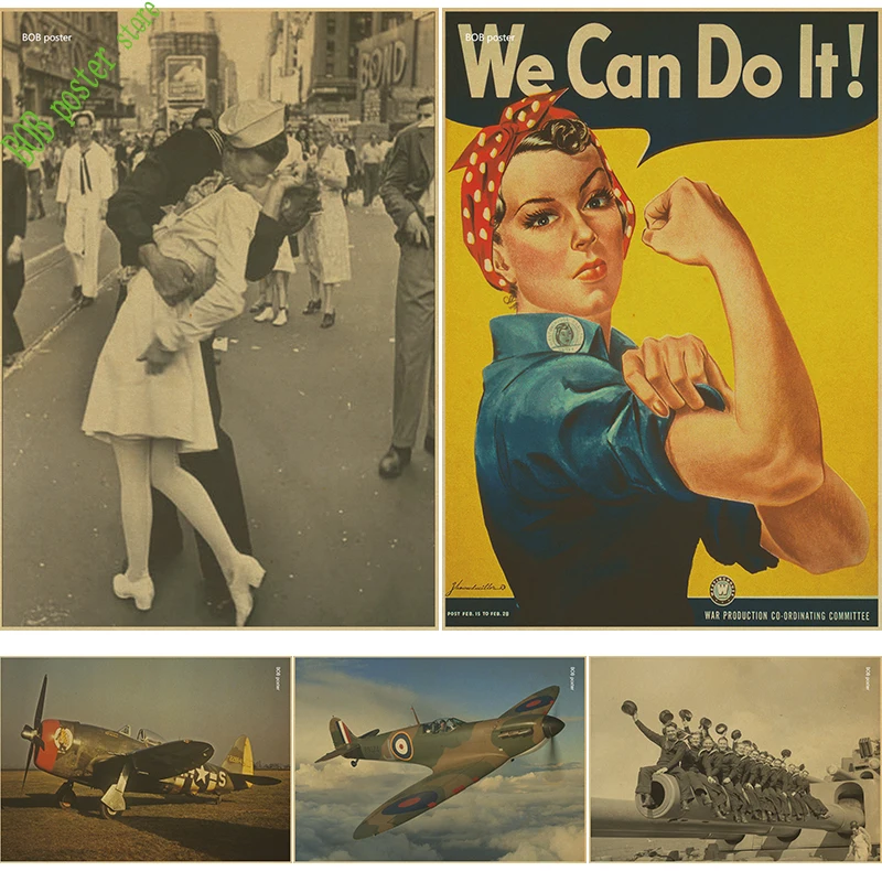 

Classic World War II Vintage Retro Kraft Paper Poster "We can do it" Decorative Painting Wall stickers Home Decor