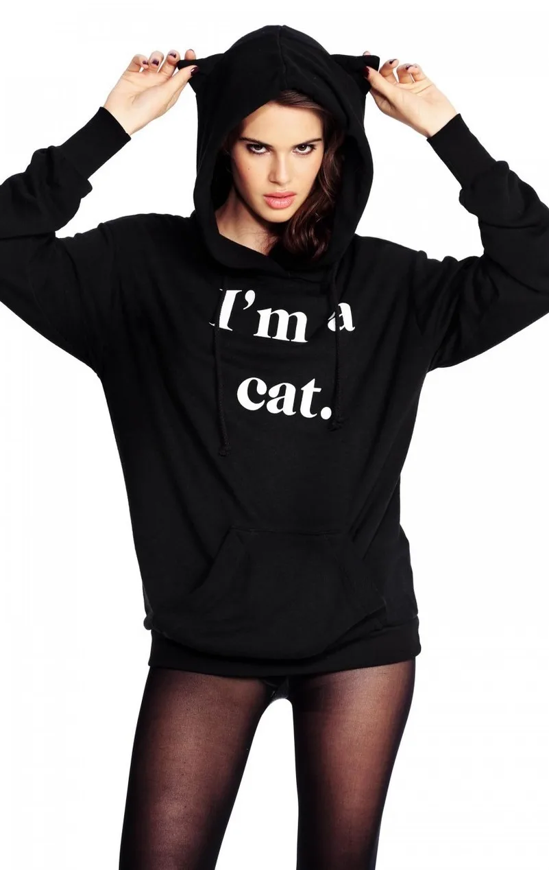 Женские толстовки с капюшоном I'm a cat повседневные в стиле Харадзюку панк