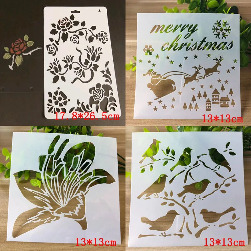 

4pcs Layering Stencils For Walls Painting DIY Scrapbooking Stamp Album Decorative Embossing Paper Card Bullet Journal Template