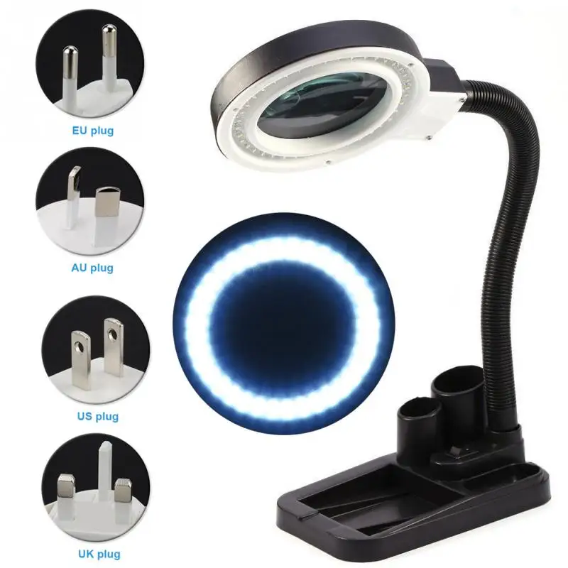 

LED Magnifier Light Adjustable Magnifier 5X 10X Large Lens Magnifying Reading Light For Home Office Indoor Reading Table lamp