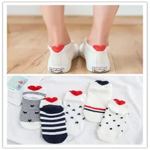 5 пар новое поступление женские хлопковые носки розовый милый кот носки короткие носки повседневные животные ухо красное сердце носки для девочек 35-40