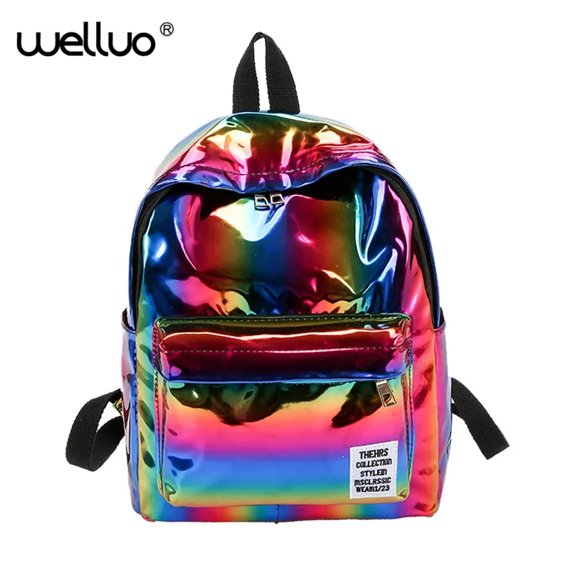 

Holographic Glitter Women Backpack For Girls Bag School Laser Silver Book Backpack College Rucksack Mochilas Mujer 2019 XA398WB
