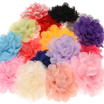 

100pcs Fashion Accessory Flower Headwear Chiffon Ruffles Flower Lace Flower Chic Hair Accessories No Hair Clip
