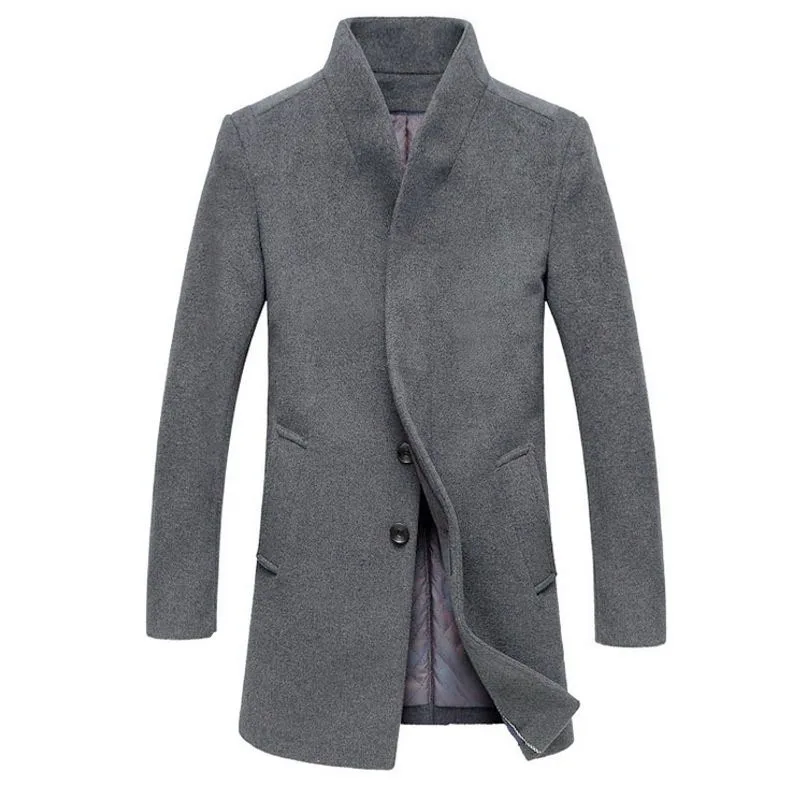Модная мужская куртка, пальто, верхняя одежда, приталенная искусственная шерсть, повседневный длинный плащ, ветровка, однотонное деловое пальто, зимнее пальто - Цвет: Gray Coat