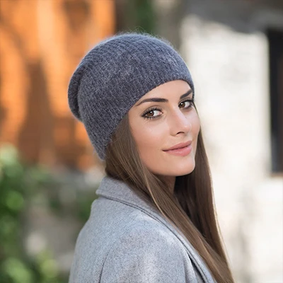 BEFORW Красное вино Белое синее кофе Серый шапка женская Кролик Мех Beanie шапки женские зимние вязаный шерстяной Шапка женскаяОсенние дамы шапки женские зимние кепка - Цвет: Gray