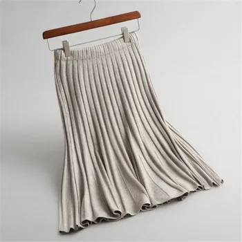 

2019 Autumn Fashion Knitted Skirts Women Sexy Slim Casual A-line Long Skirt Lady Winter Thick Warm Elegant Pleated Skirts A3650