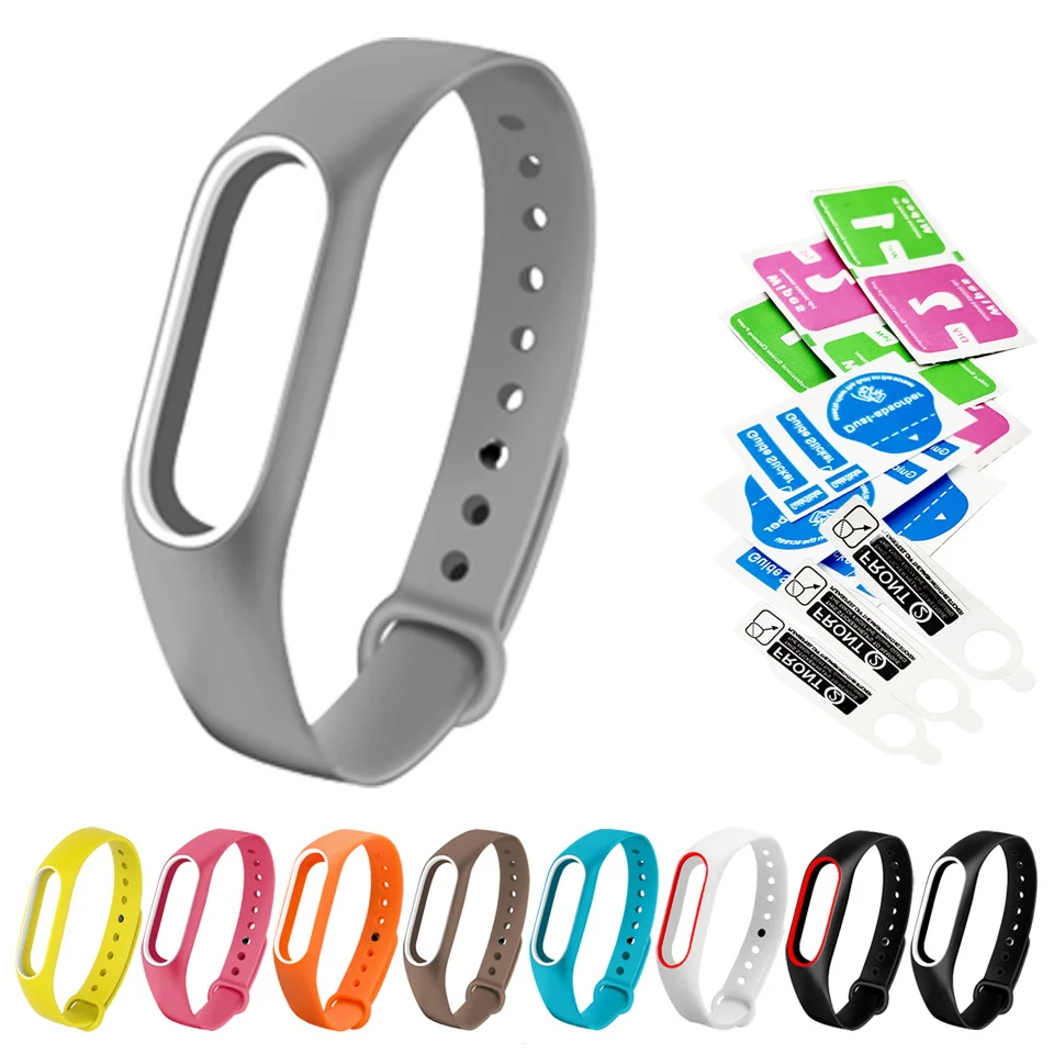 Silicone Wrist bracelet for Xiao mi Mi band 2 strap Wristband Replacement belt With Mi Band2 Screen Protector Free Shipping