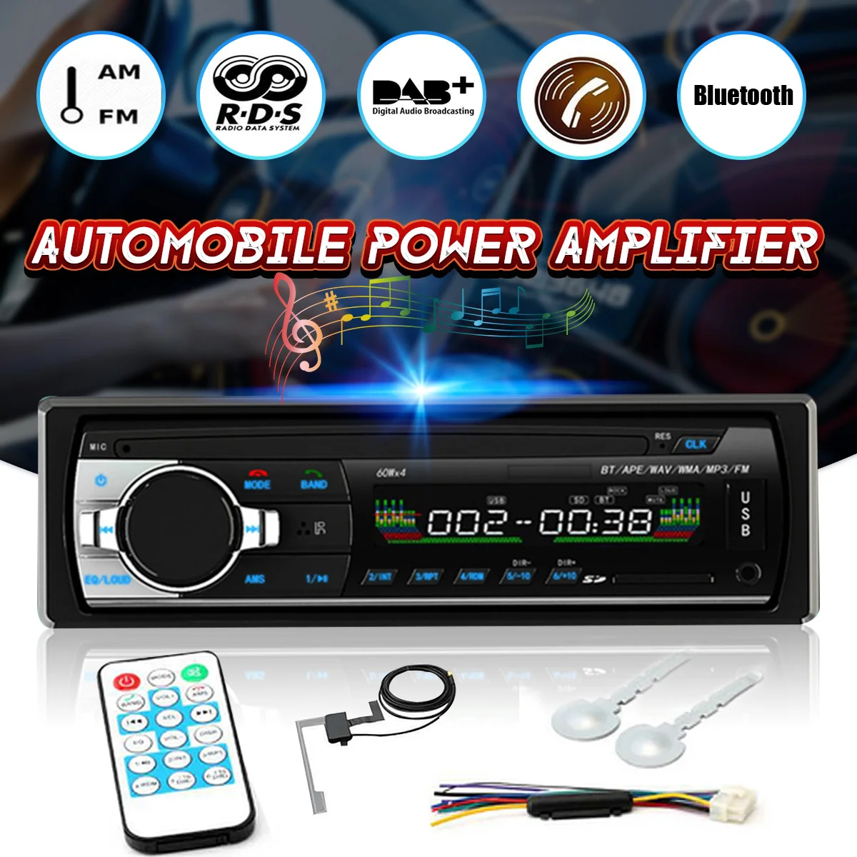 

Bluetooth 4 Channel Car Audio Power Amplifier Vehicle Mounted DAB+Auto Receiver Radio Stereo Autoradio Support AM FM RDS