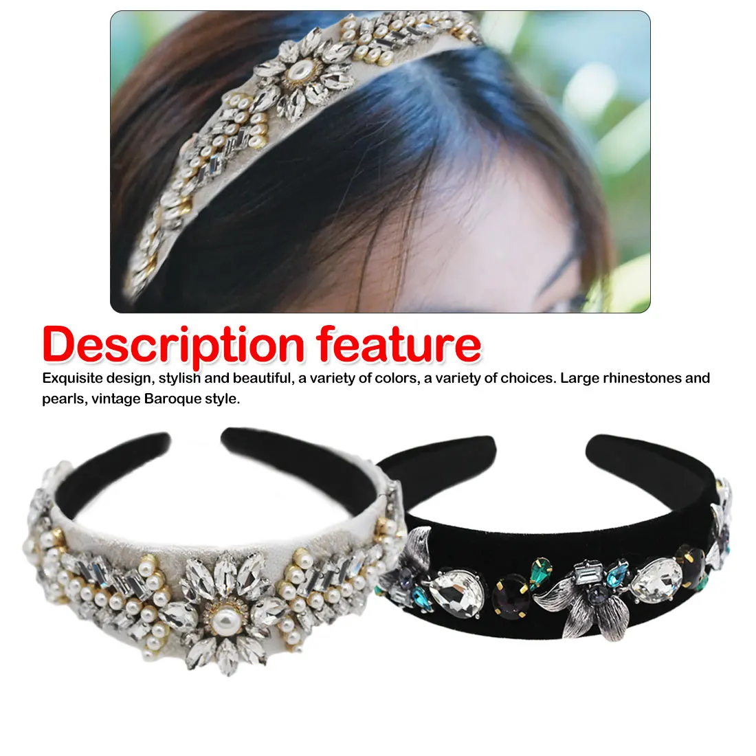 Baroque court retro headband Women Gem Headpieces Wedding Bridal hairband Crystal Headbands Bride Jewelry rhinestones headband