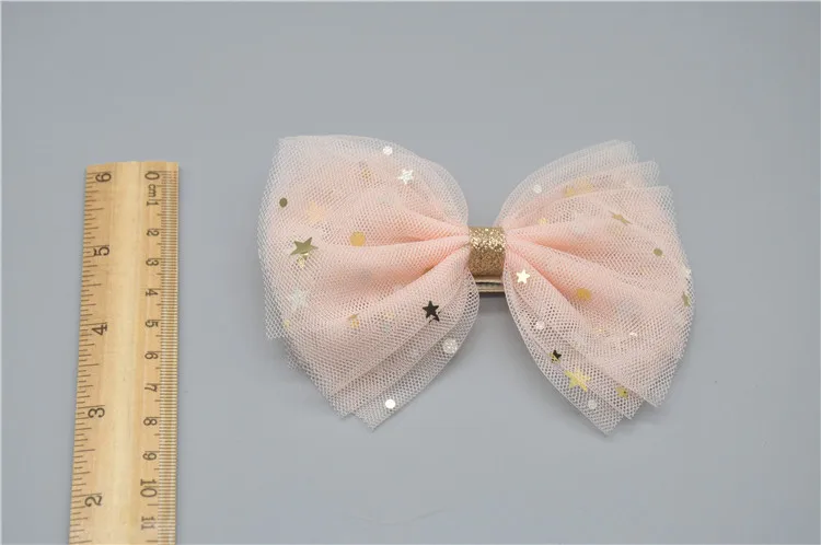 Newest 1 piece Star Big Mesh Lace Bows Accessories With Clip Boutique Bow Hairpins Hair Ornaments