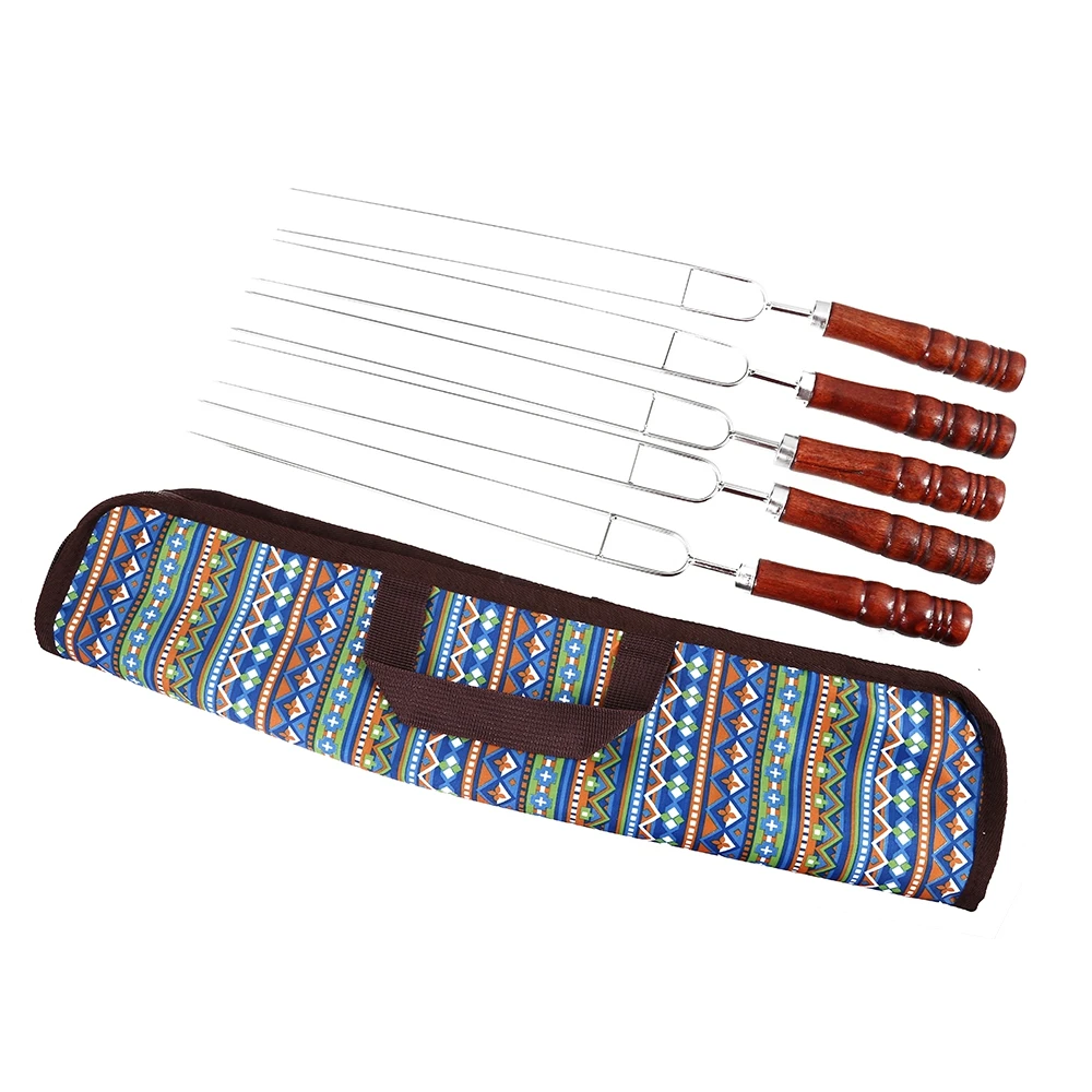 Barbecue Tool 5pcs/Set Roasting Forks with Bag Camping Hot Dog Telescoping Sticks Skewers BBQ Forks Stainless Steel
