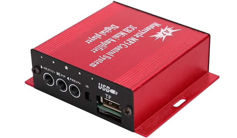 kinter A7 Hifi mini amplifier reader for speaker headphone support USB TF DC12V power input with FM radio remote control earphone in motorcycle car red plastic enclosure (12)