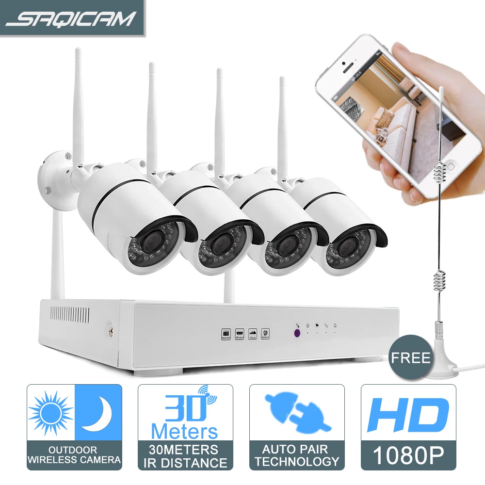 HD Беспроводная NVR 4CH WiFi CCTV камера система мини 1080P 2.0MP ночное видение наружная IP