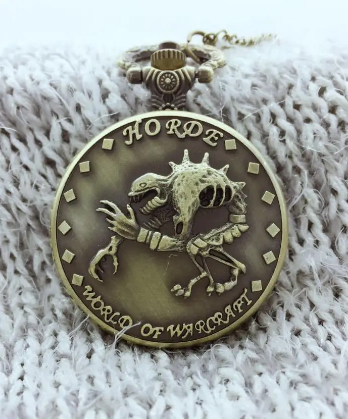 

Vintage Quartz Pocket Watch Steampunk World of Warcraft Horde Skeleton Dinosaur Men Boys Kids Necklace Pendant Wedding Gift