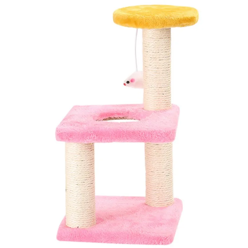 3 Слои кошка башня мебель дерево с сизальских канатов когтеточки плюшевая мышь кошечка игровой домик для кошек, чтобы размолоть их когти