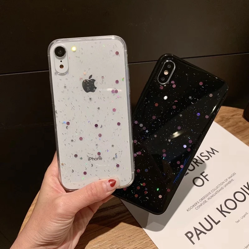 Cute Glitter Bling Phone Case for iPhone X XS Max XR Glossy Star Clear Soft TPU Silicon Cover Coque For iPhone7 8 6 6s Plus Capa |