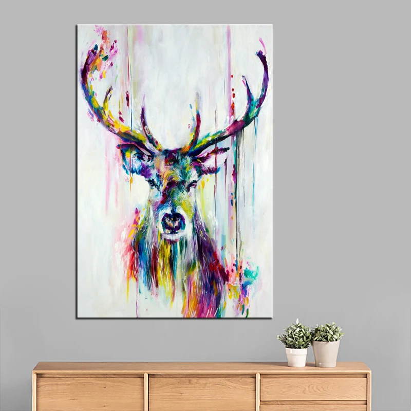 Billig Tier Poster Abstrakte Druck Aquarell Deer Kopf Stag Wand Kunst Leinwand Malerei für Home Office Wohnzimmer Wand Decor Drop schiff
